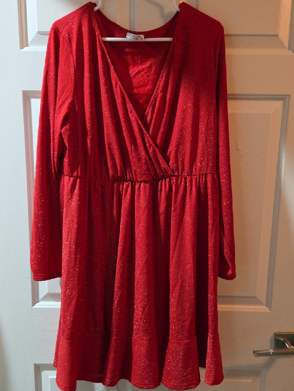 Classic Red Long-Sleeve Sparkle Dress